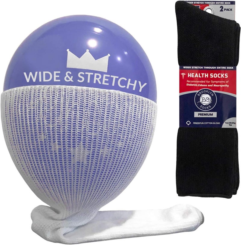 Brooklyn Socks 2 Pairs of Extra Wide Diabetic Socks MidOver The Calf Medical Swollen Feet Socks Black - Image 1