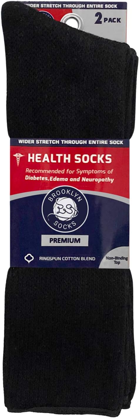 Brooklyn Socks 2 Pairs of Extra Wide Diabetic Socks MidOver The Calf Medical Swollen Feet Socks Black - Image 4