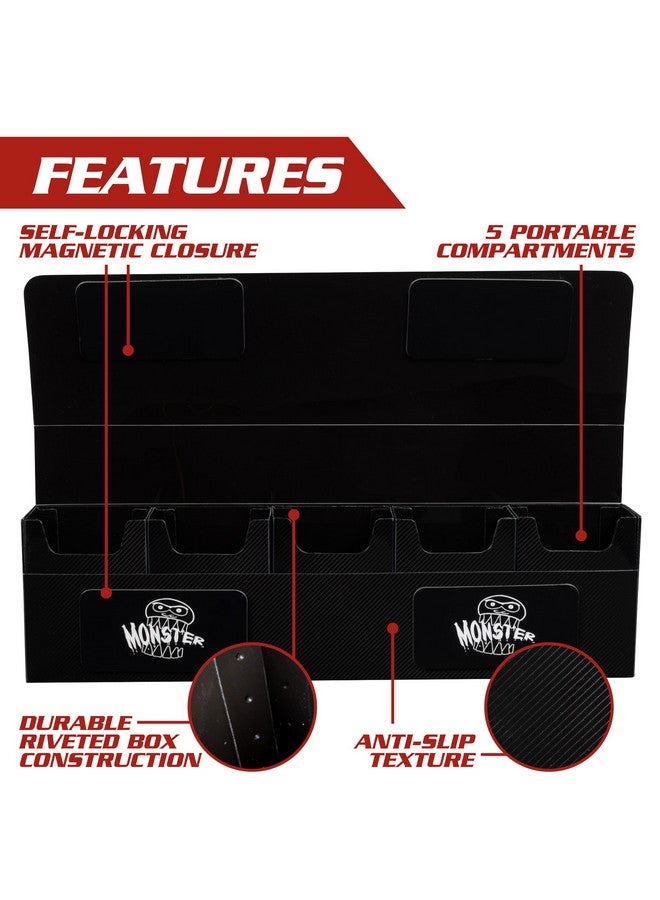Monster Protectors Monster Protectors Magnetic Five Deck Box - Black, Holds 375 Gaming TCGs, Self-Locking Closure, Compatible w Standard & Smaller Size Gaming Trading Cards, Removable Construction  - Image 3