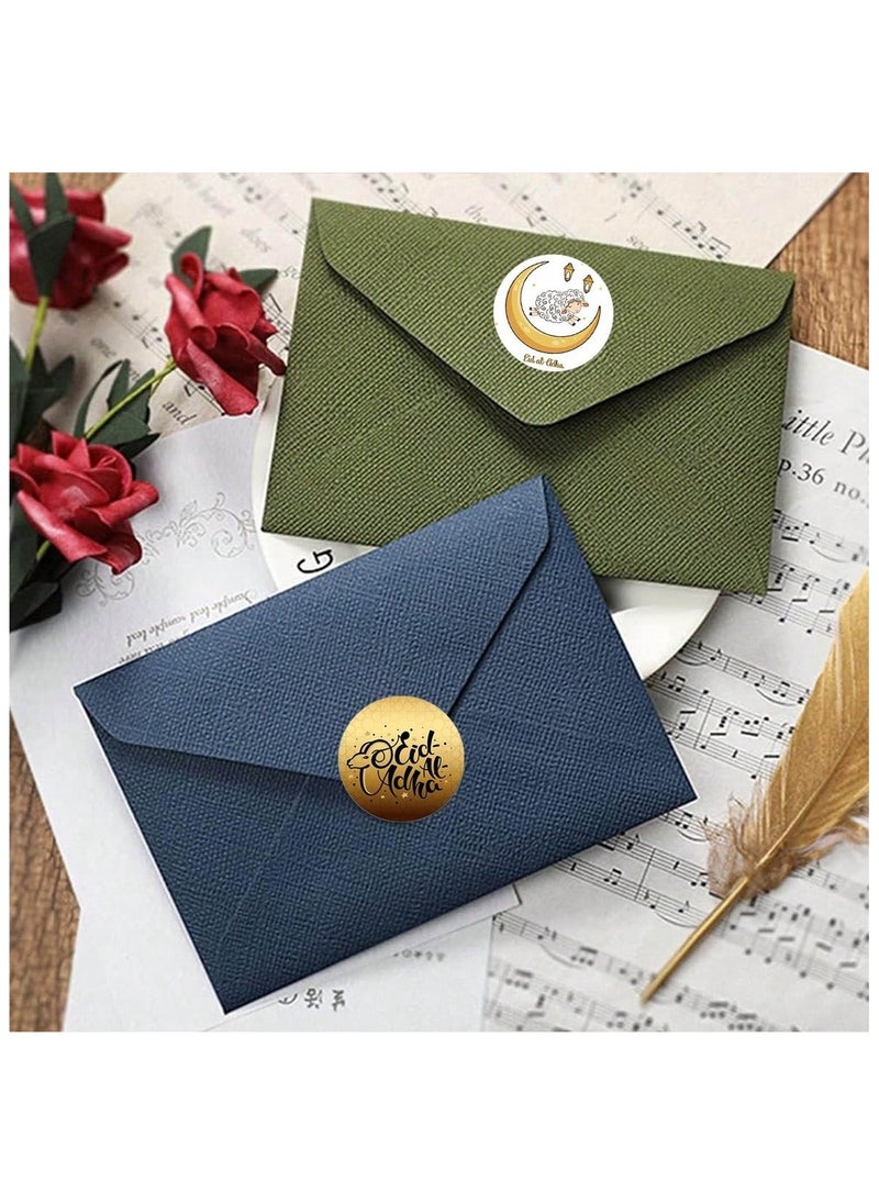 null - Eid al-Adha Decorations, Gold Round Stickers with the Eid al-Adha Phrase Design, 60 Stickers for Wrapping Sweets and Special Distributions for Family Occasions and Eid Parties - Image 1