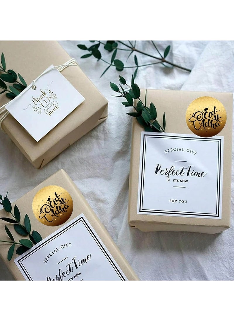 null - Eid al-Adha Decorations, Gold Round Stickers with the Eid al-Adha Phrase Design, 60 Stickers for Wrapping Sweets and Special Distributions for Family Occasions and Eid Parties - Image 1