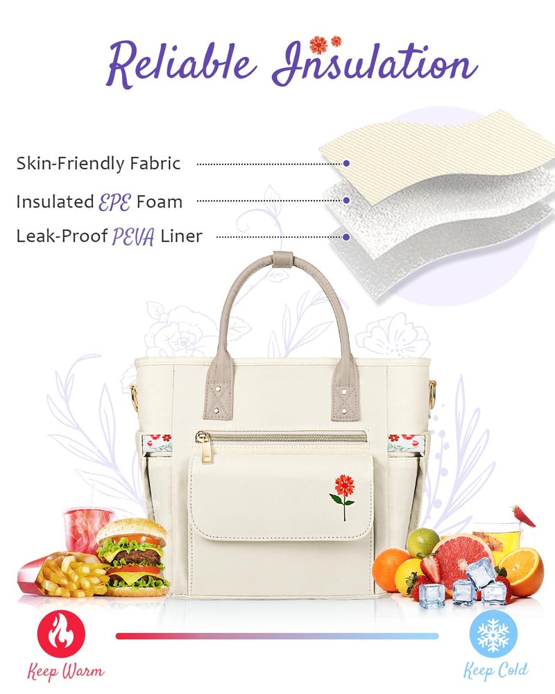 GLORIEROO Deluxe Insulated Lunch Box Bag Women - Leakproof Waterproof Cooler with Multi Pockets Removable Strap for Work Picnic - Teacher Mothers Day Christmas Birthday Gifts - Image 4