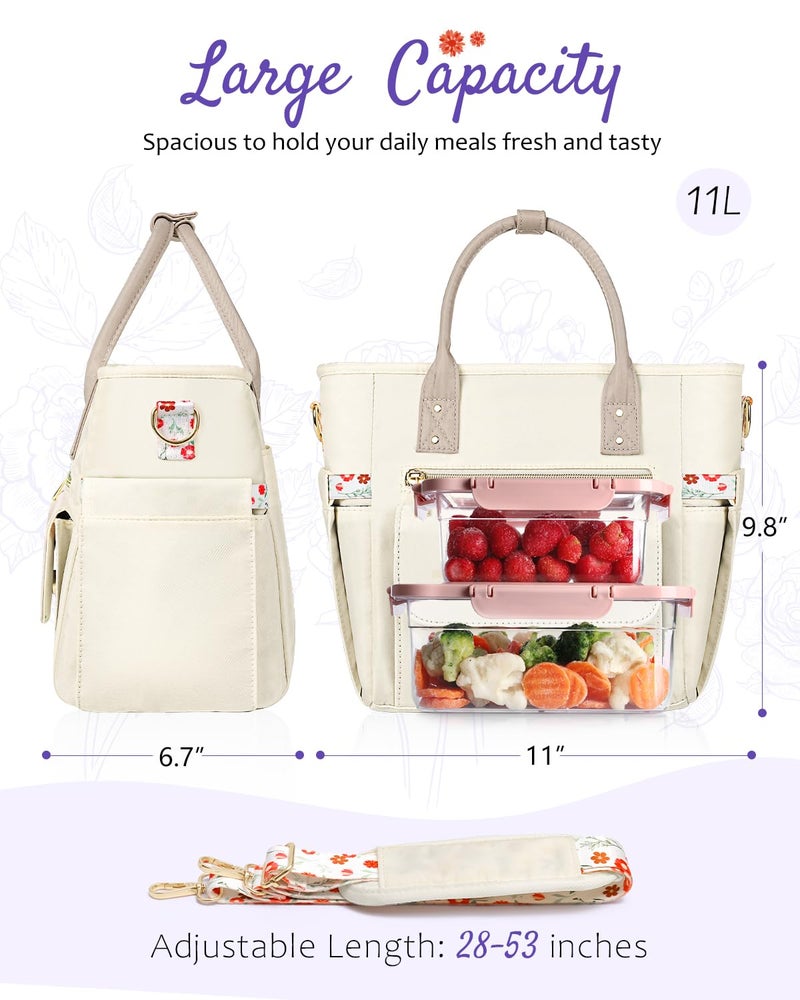 GLORIEROO Deluxe Insulated Lunch Box Bag Women - Leakproof Waterproof Cooler with Multi Pockets Removable Strap for Work Picnic - Teacher Mothers Day Christmas Birthday Gifts - Image 5