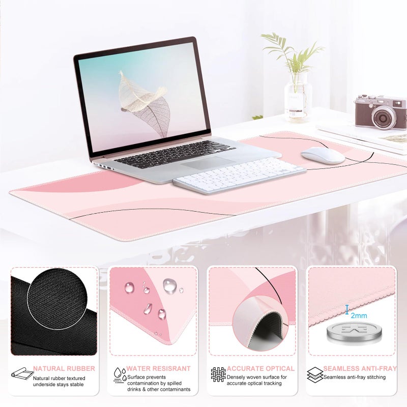 iCasso Large Gaming Mouse Pad Wrist Support Set, Desk Mat, 4in1 XXL Mousepad + Keyboard Wrist Rest+Mouse Wrist Rest+Coaster Set with Ergonomic Design for Home Office Table Computer-Pink Art - Image 4