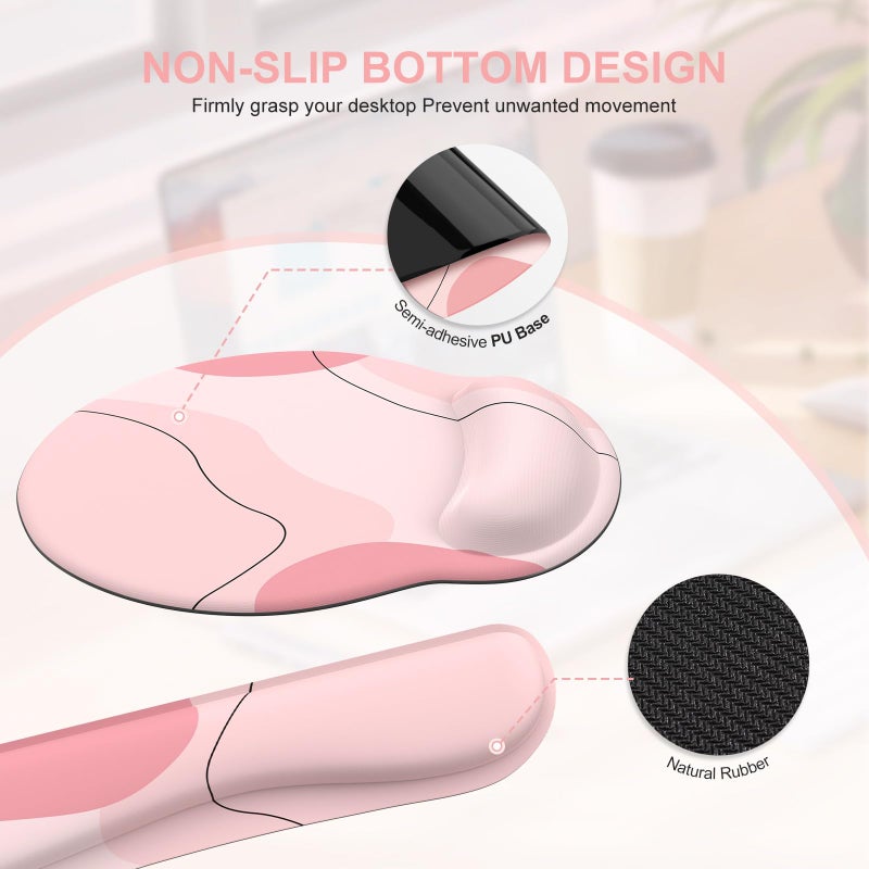 iCasso Large Gaming Mouse Pad Wrist Support Set, Desk Mat, 4in1 XXL Mousepad + Keyboard Wrist Rest+Mouse Wrist Rest+Coaster Set with Ergonomic Design for Home Office Table Computer-Pink Art - Image 5