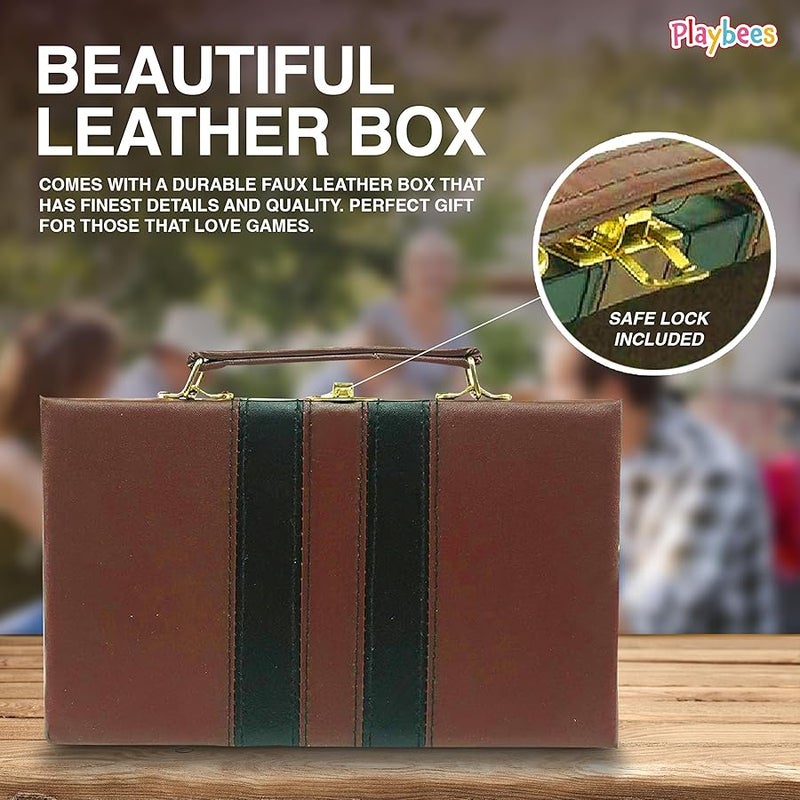 Playbees Jumbo Double Six Domino Set - 28 Thick White Tiles - Sophisticated Wooden Vegan Leather Box - Classic Family Game - Math Skills and Strategy - 2-4 Players - Image 4