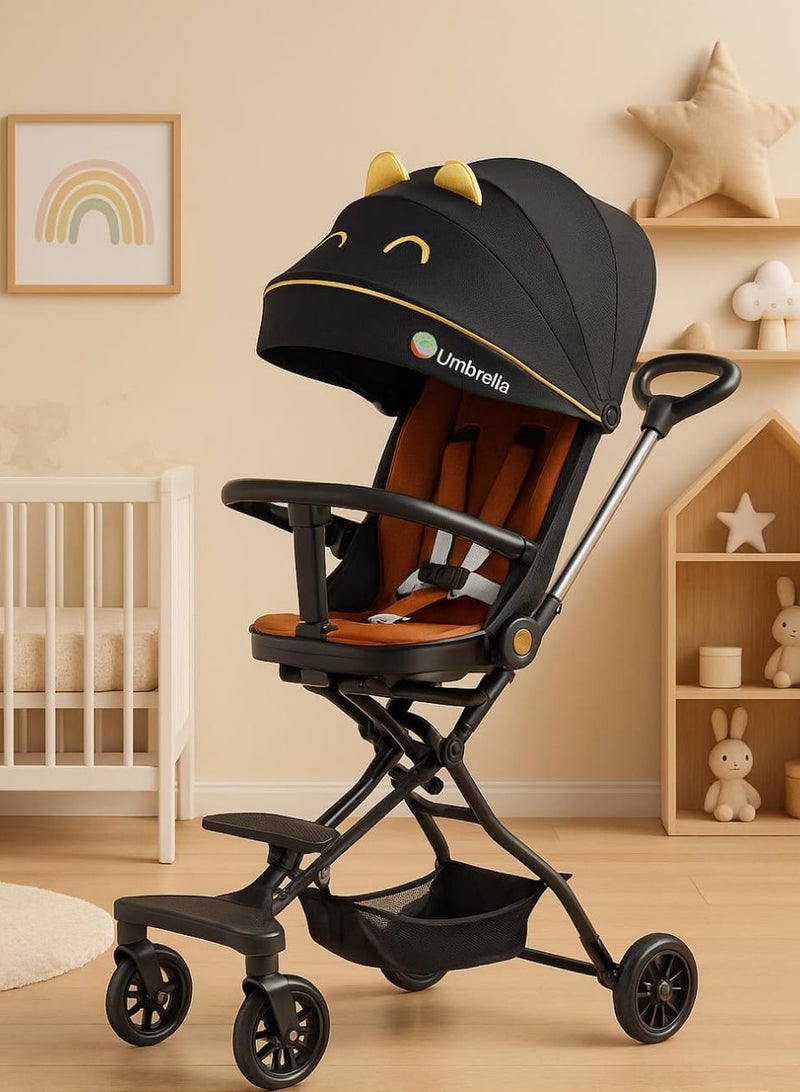 umbrella Stroller Umbrella 4-Wheel Folding , Lightweight and Easy to Fold, High-Quality Design for Children, Can Be Carried on Airplanes, Black - Image 2