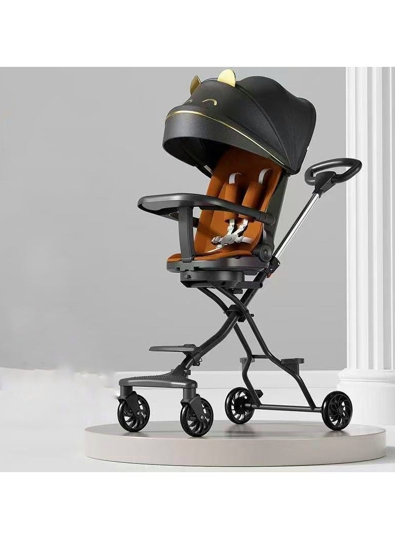 umbrella Stroller Umbrella 4-Wheel Folding , Lightweight and Easy to Fold, High-Quality Design for Children, Can Be Carried on Airplanes, Black - Image 1