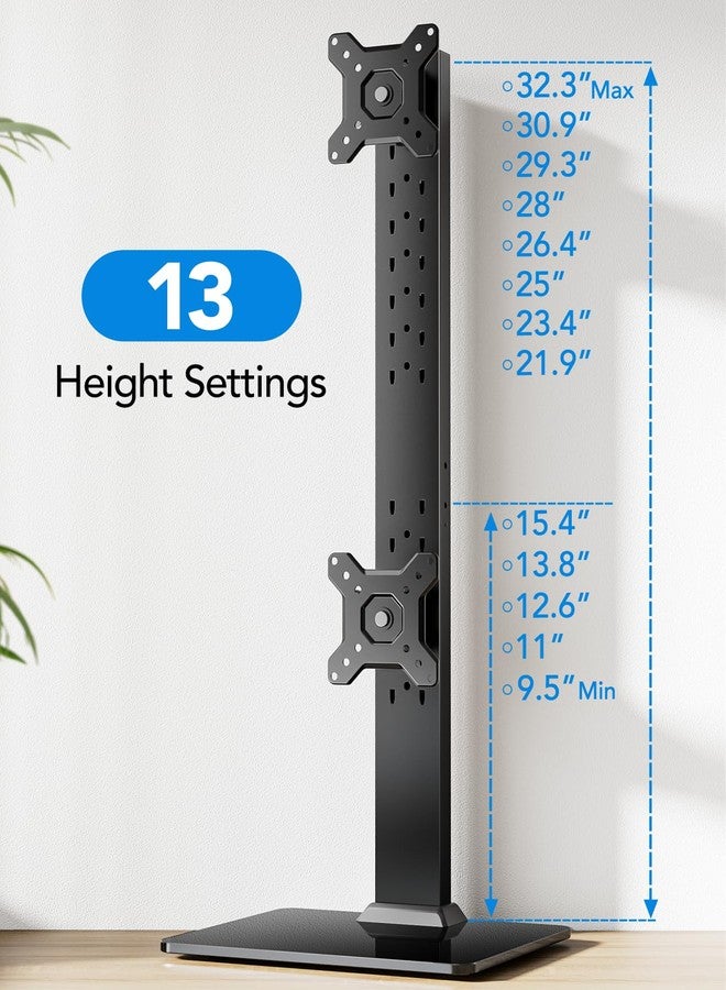 HUANUO Dual Monitor Stand for 13" to 34" Screens, Max Load 20kg, Vertical Dual Monitor Mount, Freestanding Computer Screen Riser with Swivel, Tilt, Rotation, 13 Height Settings, Max VESA 100x100 - Image 3