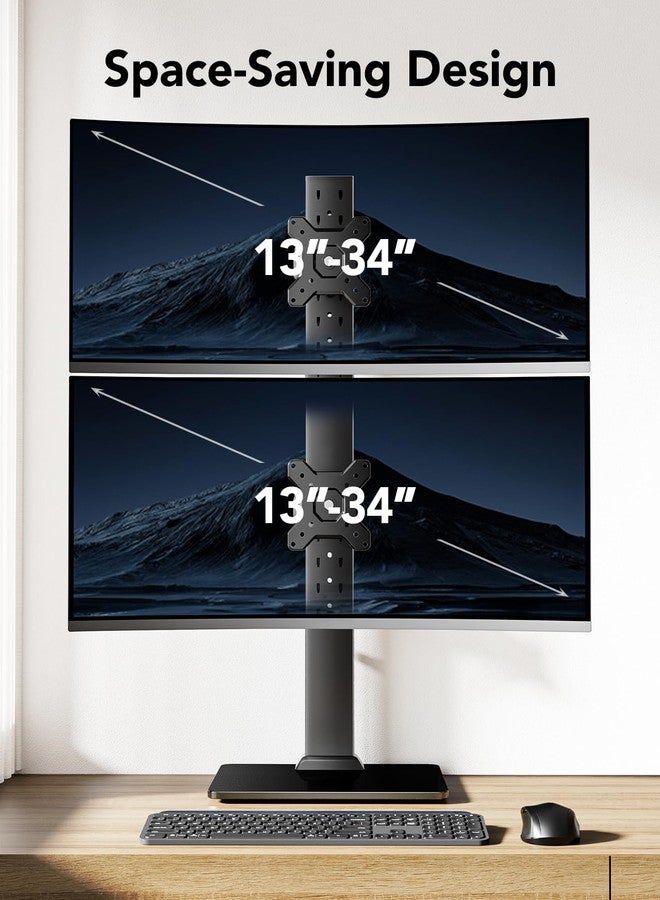 HUANUO Dual Monitor Stand for 13" to 34" Screens, Max Load 20kg, Vertical Dual Monitor Mount, Freestanding Computer Screen Riser with Swivel, Tilt, Rotation, 13 Height Settings, Max VESA 100x100 - Image 2