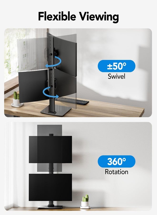 HUANUO Dual Monitor Stand for 13" to 34" Screens, Max Load 20kg, Vertical Dual Monitor Mount, Freestanding Computer Screen Riser with Swivel, Tilt, Rotation, 13 Height Settings, Max VESA 100x100 - Image 4