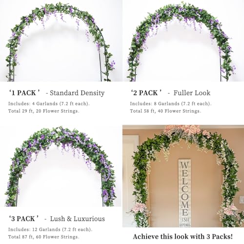 Mavee Artificial Wisteria Vine Garland Hanging Decor - 28.8ft Silk Flowers with Ivy Leaves (4x7.2ft) for Wedding, Home Floral Arrangements - White - Image 2