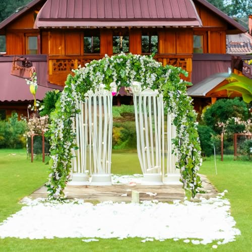 Mavee Artificial Wisteria Vine Garland Hanging Decor - 28.8ft Silk Flowers with Ivy Leaves (4x7.2ft) for Wedding, Home Floral Arrangements - White - Image 4