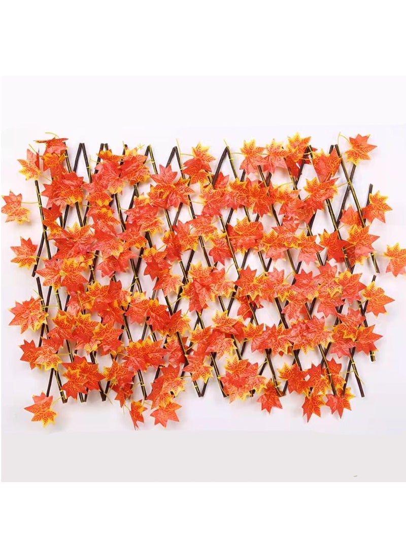 LINGWEI Bamboo Wooden Fence with Artificial Plants Orange Ivy Leaves Expandable Wicker For Home Garden Wall Decoration Fence For Garden Villa Balcony - Image 5