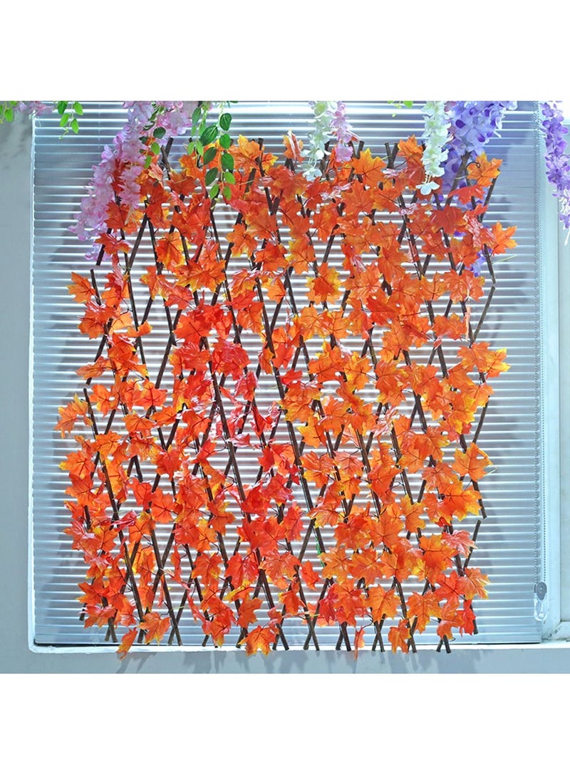 LINGWEI Bamboo Wooden Fence with Artificial Plants Orange Ivy Leaves Expandable Wicker For Home Garden Wall Decoration Fence For Garden Villa Balcony - Image 4