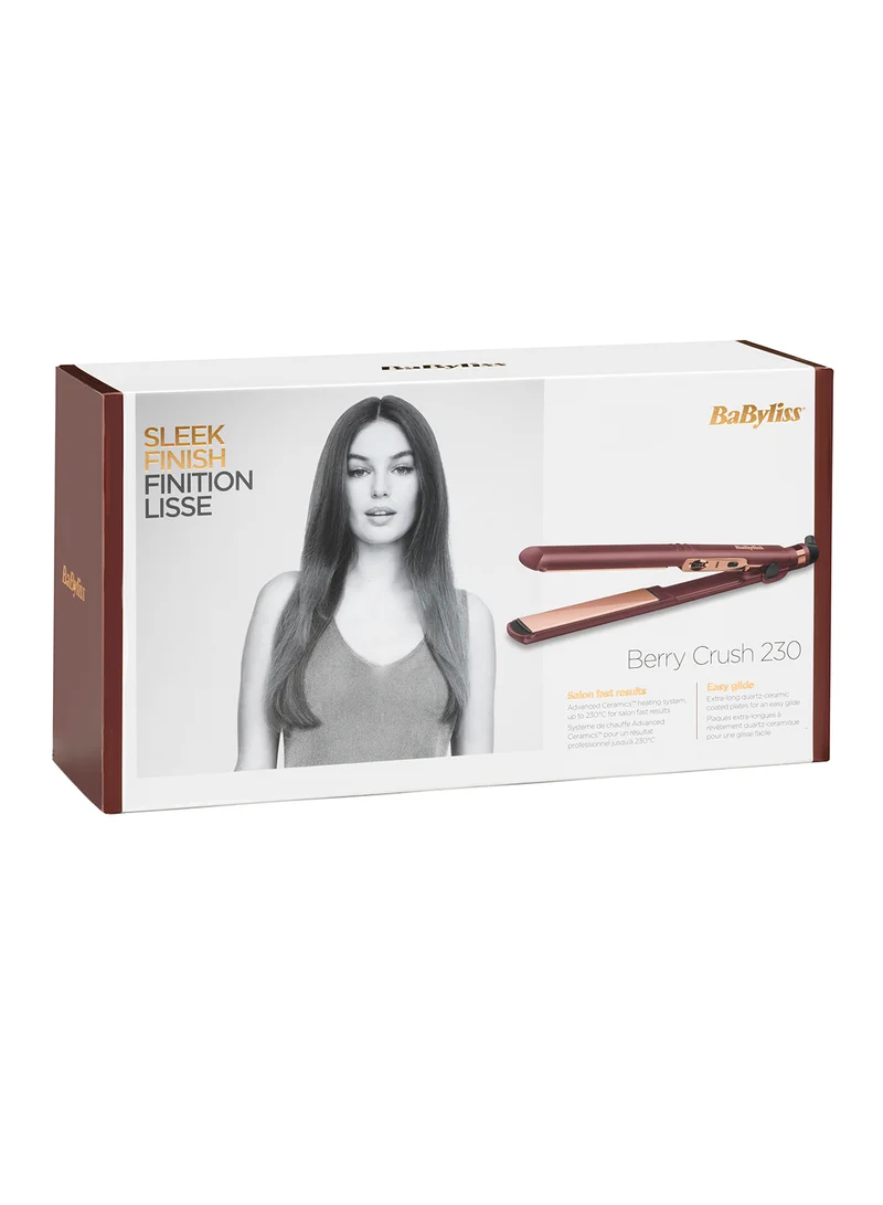 babyliss Hair Straightener Berry Crush 230 | 10 Heat Settings From 140c - 230c For Use On All Hair Types l Long Length 3m Swivel Cord | Long Length Plates For Fast Smooth Styling | 2183PSDE