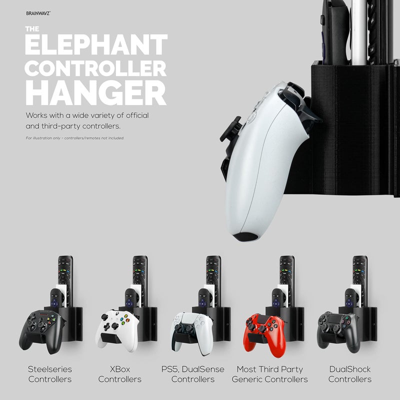 BRAINWAVZ The Elephant - Game Controller & TV Remote Control Wall Mount Holder, Adhesive & Screw In, Universal Design for Xbox ONE PS5 PS4 PC Gamepads, Reduce Clutter - Image 5