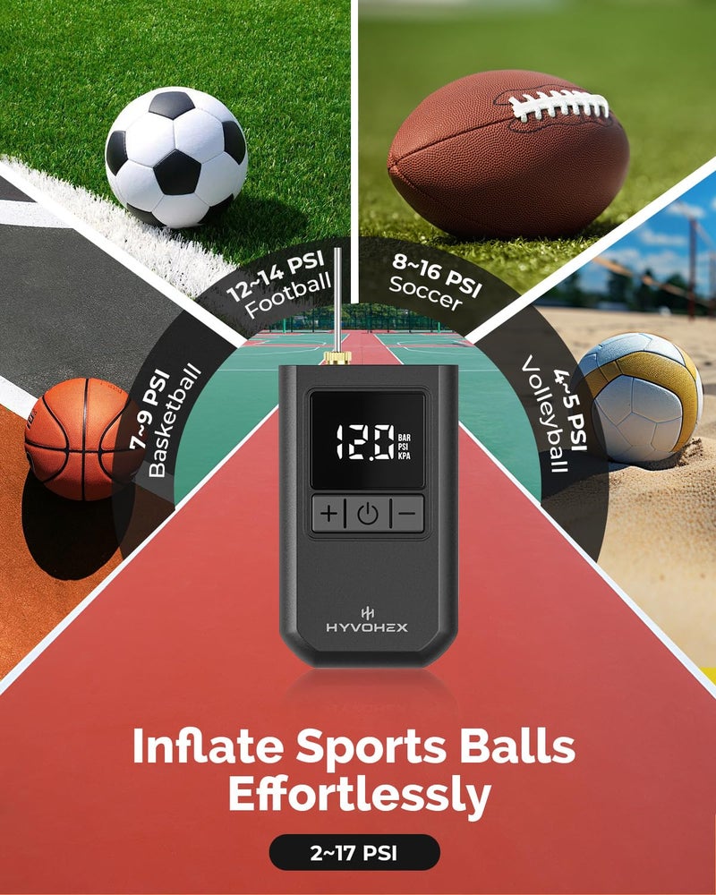 HYVOHEX Ball Pump for Sports Balls, HYVOHEX Portable Electric Basketball Pump Ultra Fast Inflation, with Digital LED Display Air Pump for Balls, Preset Pressure with Ball Needle for Soccer, Volleyball - Image 2