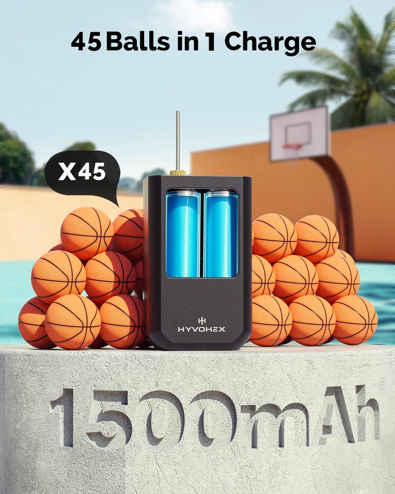 HYVOHEX Ball Pump for Sports Balls, HYVOHEX Portable Electric Basketball Pump Ultra Fast Inflation, with Digital LED Display Air Pump for Balls, Preset Pressure with Ball Needle for Soccer, Volleyball - Image 3