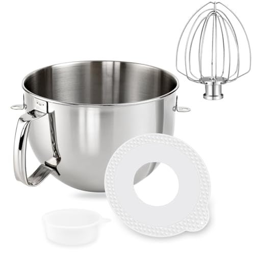 Kainasch 6 QT Stainless Steel Mixer Bowl & K256 Whisk for Kitchen aid 5.5-6 Quart Bowl Lift Stand Mixer Replacement, 6 Wire Whip and Mixing Bowl with Cover for KitchenAid Mixers Attachments - Image 1