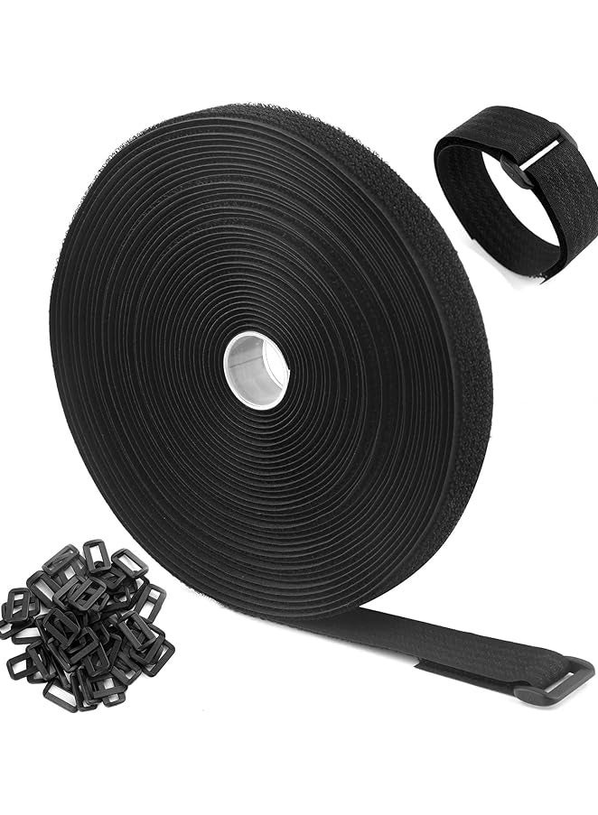 Tanstic Adjustable Cable Straps with 50 Buckles Free Cut Length Black Reusable Fastening Cable Ties Hook and Loop Securing Strap for Cable Tidy Wire Management Cord Organizer - Image 1