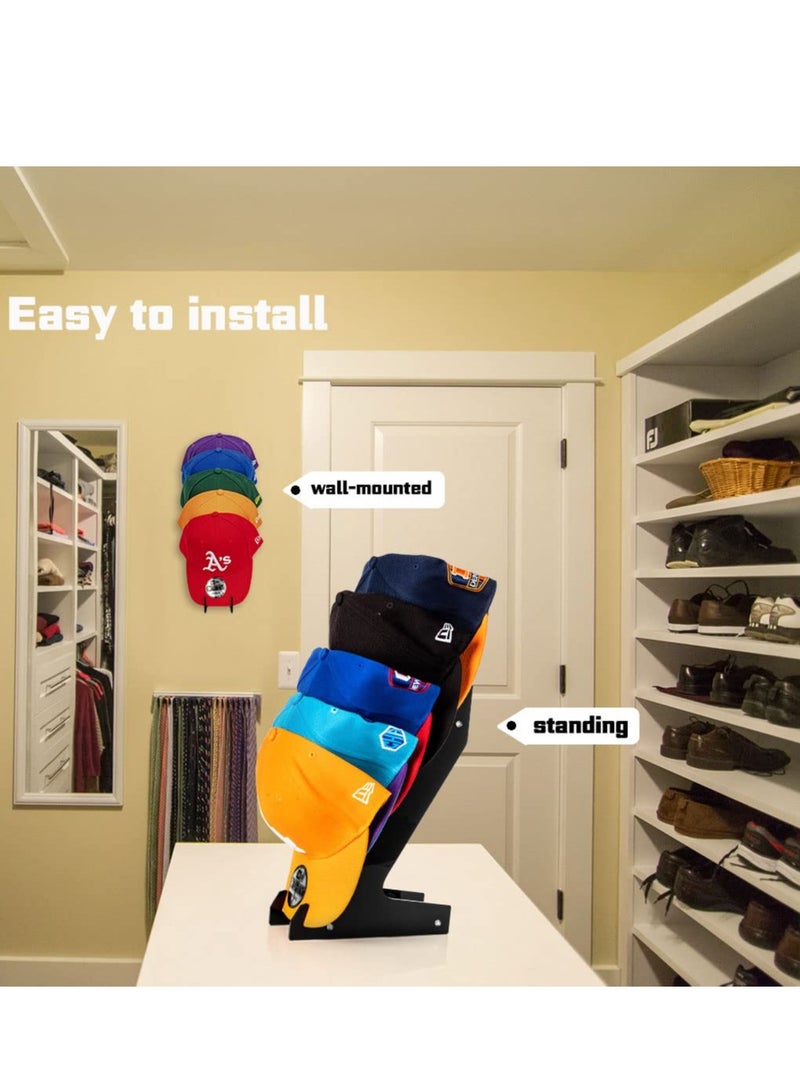 Zikra Hat Racks for Baseball Caps, Cap Holder- Wall Mount or Stand Up - Hold Up to 10 Caps - Hat Display and Storage for Bedroom, Closet, Dresser, Entrance(2PCS, Black) - Image 4