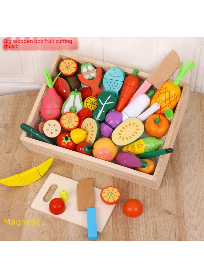 Educational Wooden Magnetic Toys For Children Role Play Simulation Fruit And Vegetable Cutting Games Kitchen Blocks Cognitive Development-Specifications:SSG-Barreled 25 Fruits And Vegetables Boxed Cut (Magnetic) - Image 3