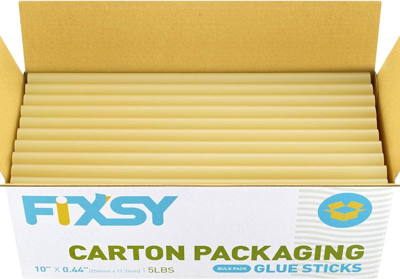 FIXSY Hot Glue Gun Sticks Carton Packaging, Full Size 10" Long x .44" Diameter 7/16 11mm, 5LB Box Glue Stick, Approx. 90 Sticks- Compatible with Most Glue Gun- Best for Carton Manual Packing - Image 1