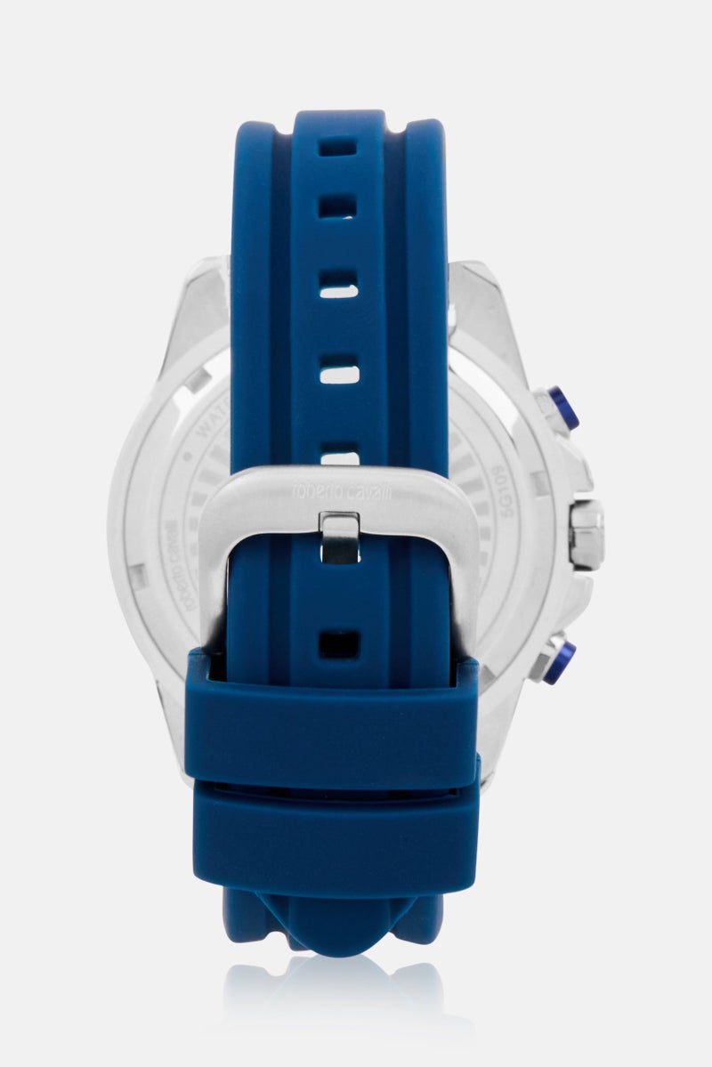 roberto cavalli Men RC5G109P0025 Silicone Analog Watch 42mm, Navy  - Image 3