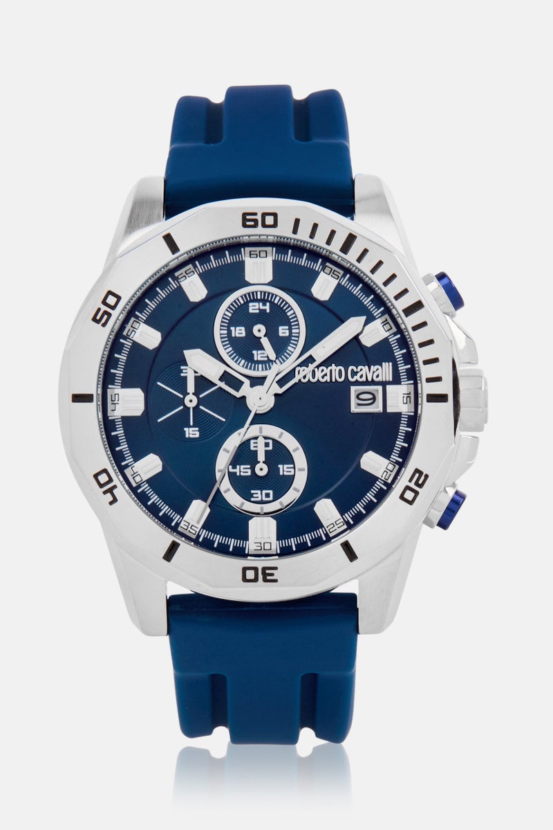 roberto cavalli Men RC5G109P0025 Silicone Analog Watch 42mm, Navy  - Image 1