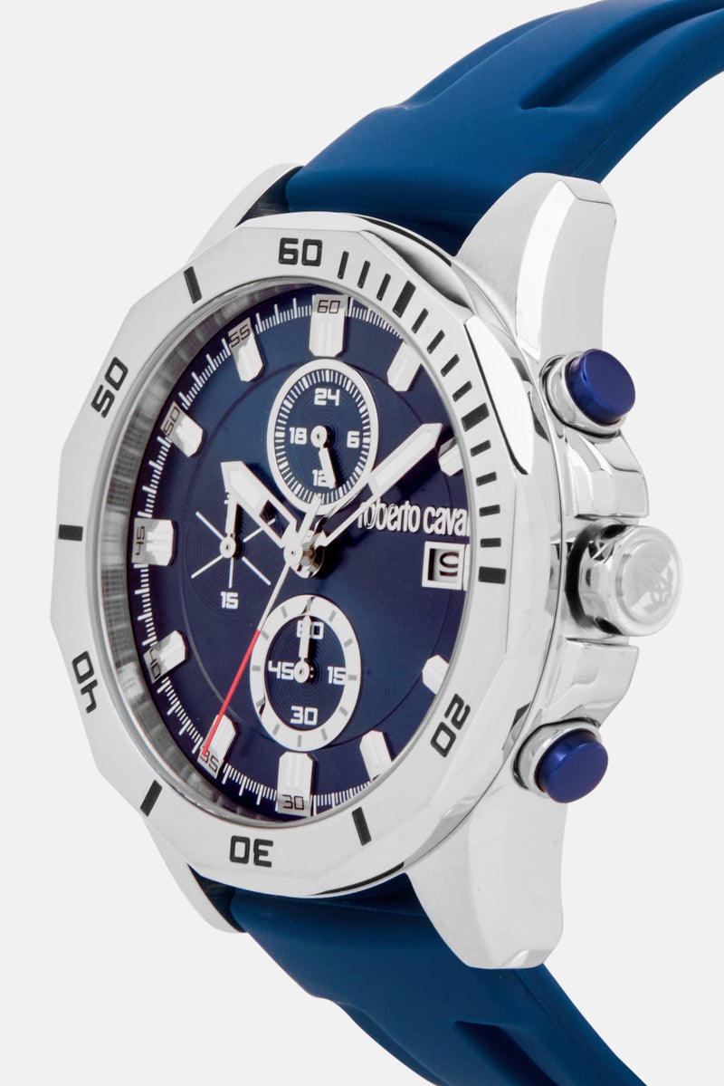 roberto cavalli Men RC5G109P0025 Silicone Analog Watch 42mm, Navy  - Image 4