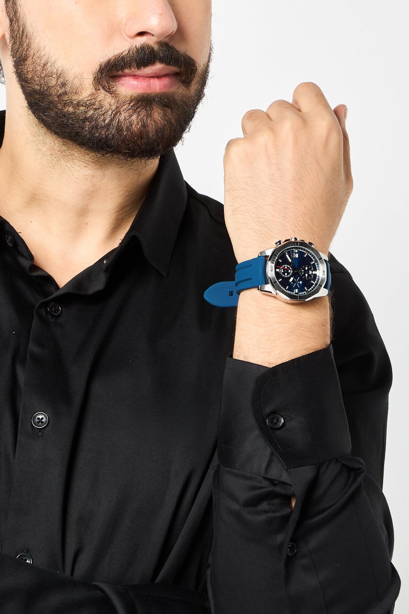roberto cavalli Men RC5G109P0025 Silicone Analog Watch 42mm, Navy  - Image 2