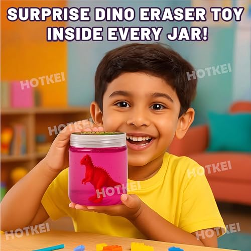 HOTKEI Pink 200 gm Slime with Dinosaur Eraser Toy Inside for Kids 3 to 10 Years Kit Set Art Slime Dino Toys for Birthday Return Gift Toys for Kids Boys Girls Birthday 9-12 Year - Image 3