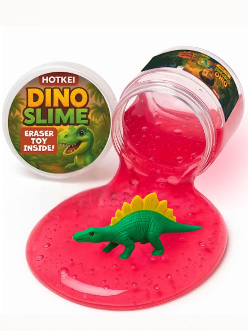 HOTKEI Pink 200 gm Slime with Dinosaur Eraser Toy Inside for Kids 3 to 10 Years Kit Set Art Slime Dino Toys for Birthday Return Gift Toys for Kids Boys Girls Birthday 9-12 Year - Image 1