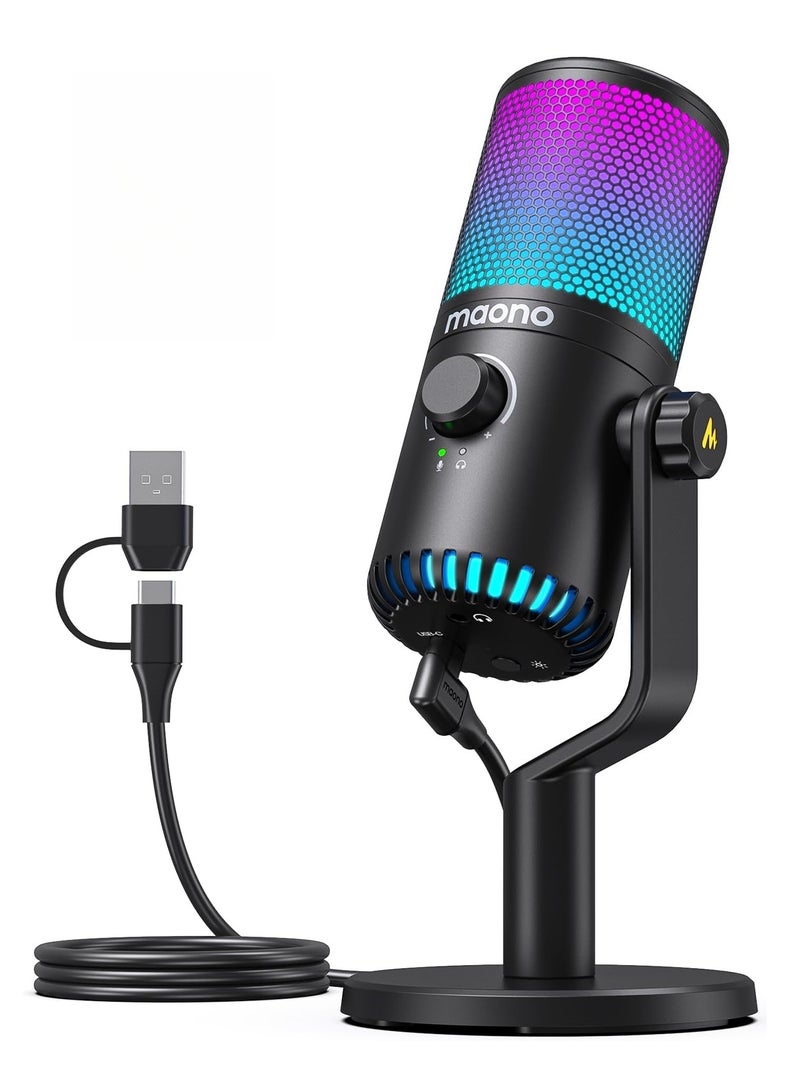 ماونو ميكروفون USB للألعاب مع برنامج، ميكروفون معدني قابل للبرمجة RGB للتسجيل والبث والبودكاست، PS5، PS4، الكمبيوتر الشخصي، الكمبيوتر، DM30 RGB - Image 1