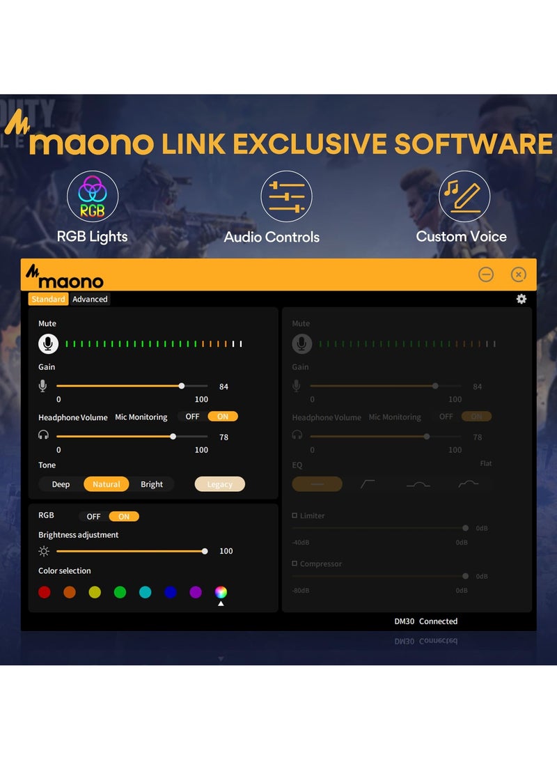 ماونو ميكروفون USB للألعاب مع برنامج، ميكروفون معدني قابل للبرمجة RGB للتسجيل والبث والبودكاست، PS5، PS4، الكمبيوتر الشخصي، الكمبيوتر، DM30 RGB - Image 2