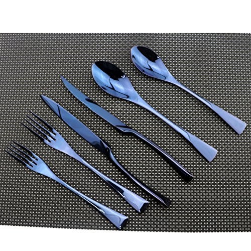 Uniturcky Flatware Set 18/10 Stainless Steel Mirror Polished Blue Cutlery - Silverware Utensil Set of Serrated Steak Knife Dinner Fork Knife Spoon Salad Fork Dessert Spoon,6 Piece Service for 1 - Image 2