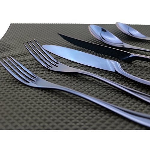 Uniturcky Flatware Set 18/10 Stainless Steel Mirror Polished Blue Cutlery - Silverware Utensil Set of Serrated Steak Knife Dinner Fork Knife Spoon Salad Fork Dessert Spoon,6 Piece Service for 1 - Image 3