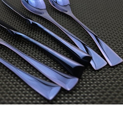 Uniturcky Flatware Set 18/10 Stainless Steel Mirror Polished Blue Cutlery - Silverware Utensil Set of Serrated Steak Knife Dinner Fork Knife Spoon Salad Fork Dessert Spoon,6 Piece Service for 1 - Image 4