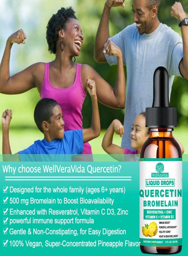 WellVeraVida Quercetin with Bromelain Liquid Drops, 4X Stronger Than Capsules & Pills, 7-in-1 Organic Zinc Quercetin 1000mg with Bromelain 500mg Vitamin C D3 Immune Support for Respiratory Health & Antioxidant - Image 4