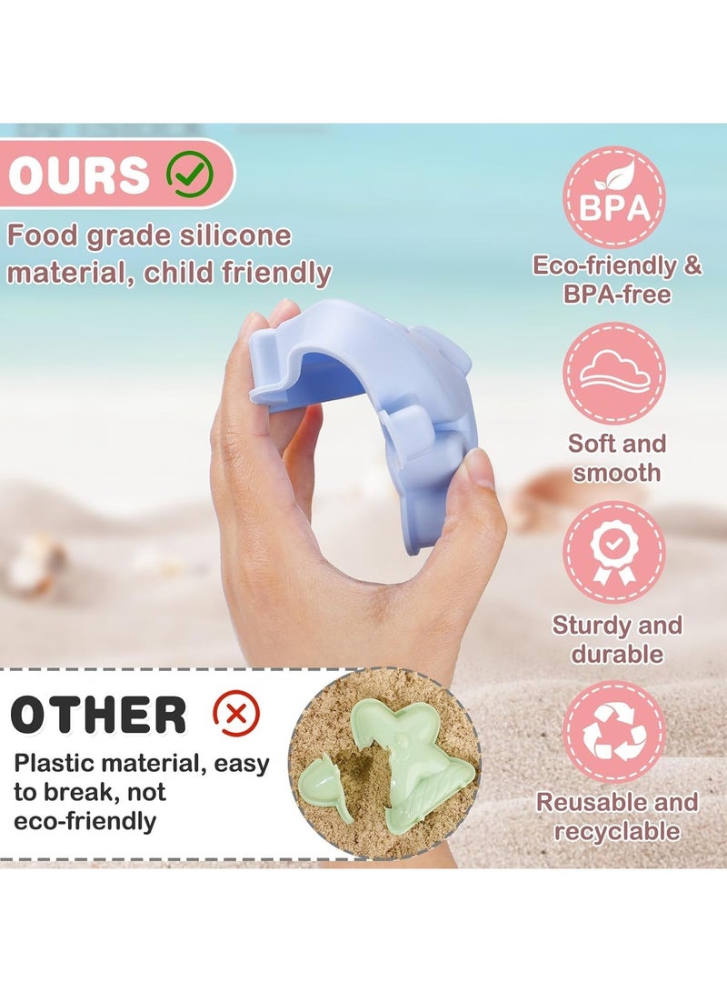 VUCATIN Silicone Sand Toys for Baby with Portable Beach Bag - Kids Beach Set with Beach Toy Molds Shovel Bucket Set - Sand Toys Toddler Sandbox Toys for Kids Outdoor Summer Playset (Pink)  - Image 2