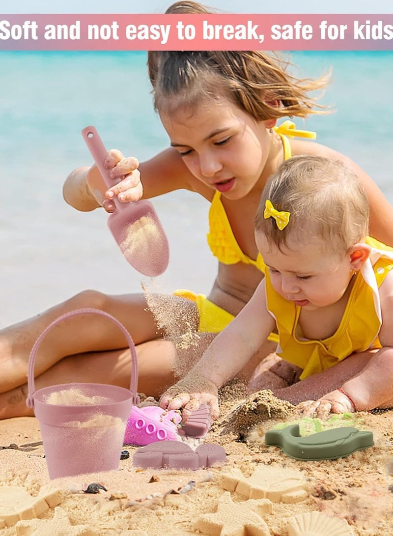 VUCATIN Silicone Sand Toys for Baby with Portable Beach Bag - Kids Beach Set with Beach Toy Molds Shovel Bucket Set - Sand Toys Toddler Sandbox Toys for Kids Outdoor Summer Playset (Pink)  - Image 5