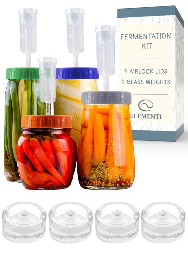 Elementi Mason Jar Fermentation Kit - Set of 4 Easy Grip Glass Fermenting Weights & Wide Mouth Mason Jar Fermentation Lids - Sauerkraut, Pickling & Fermenting Kit - 4 Weights & Airlocks - Image 1