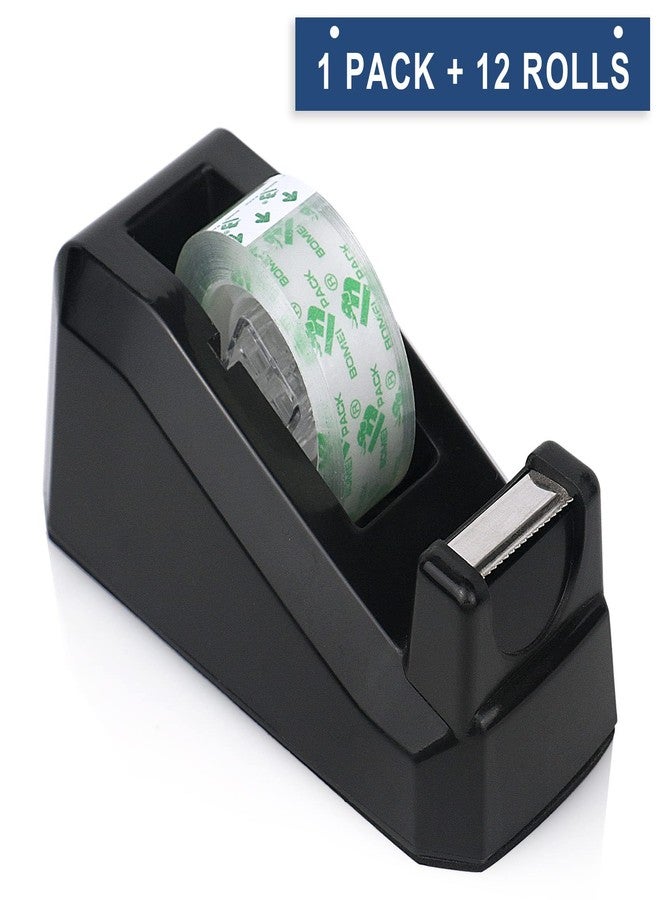 BOMEI PACK Tape Dispensers Desk, 1 Pack Black with 12Rolls Transparent Tape, 1 Inch Core, for Gift Wrapping, School, Office and Home - Image 2