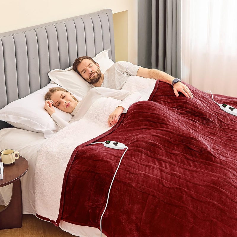 greenoak Heated Blanket Electric Queen Size 84"X90" Dual Control, Heating Blanket with 10 Levels 1/2/4/6/8 Hours Auto-Off Overheat Protection, Soft Sherpa Warm, ETL Certified Red - Image 3
