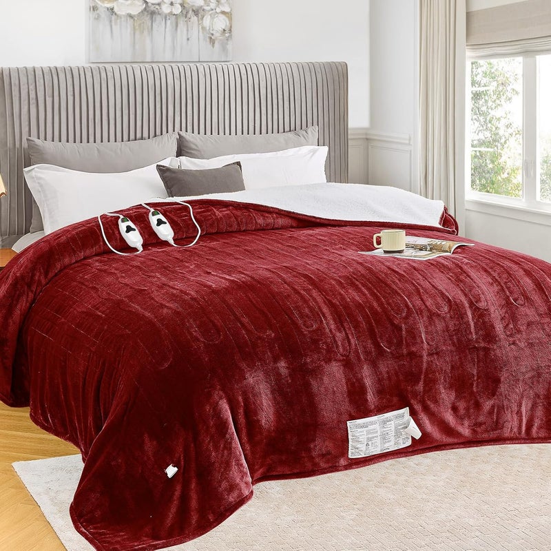 greenoak Heated Blanket Electric Queen Size 84"X90" Dual Control, Heating Blanket with 10 Levels 1/2/4/6/8 Hours Auto-Off Overheat Protection, Soft Sherpa Warm, ETL Certified Red - Image 1