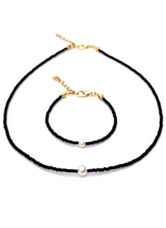 Alwan Jewelry Set of a Bracelet and a Necklace with a Pearl  - Image 1