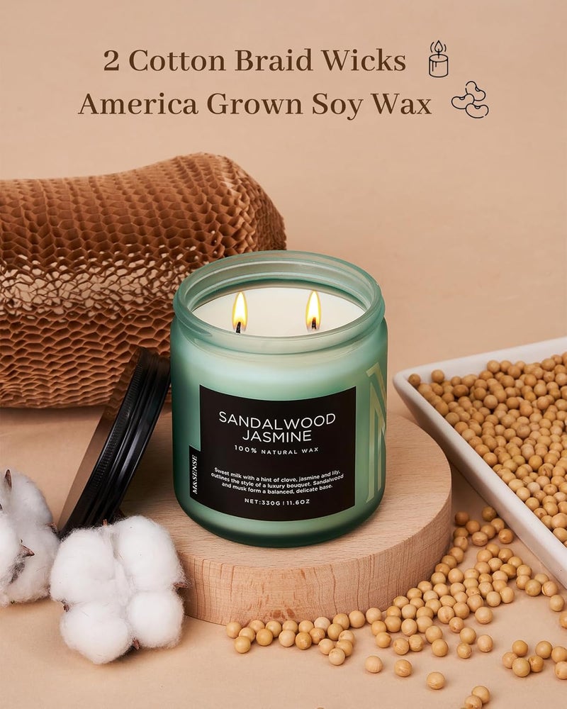M&SENSE Sandalwood Jasmine Scented Candle, 11.6oz 2 Cotton Wick Home Decor Gift for Relaxation, 70 Hours Burn Time Clean Non-Toxic, Natural Soy Wax for Bathroom Bedroom - Image 3
