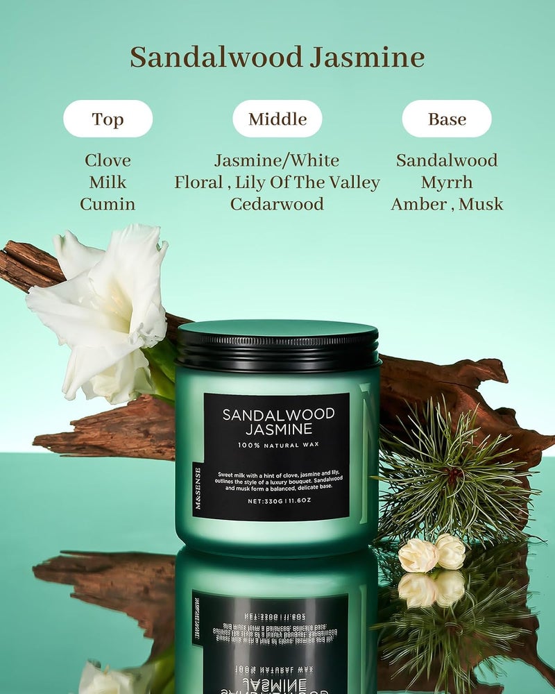 M&SENSE Sandalwood Jasmine Scented Candle, 11.6oz 2 Cotton Wick Home Decor Gift for Relaxation, 70 Hours Burn Time Clean Non-Toxic, Natural Soy Wax for Bathroom Bedroom - Image 2