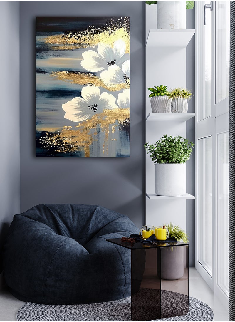 LOWHA Canvas Wall Art Stretched Over Wooden Frame with Flowers Abstract Painting  - Image 1